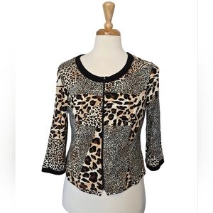 Frank Lyman Design Animal Print Cheeta Mobwife Abstract Size 14 Cardigan